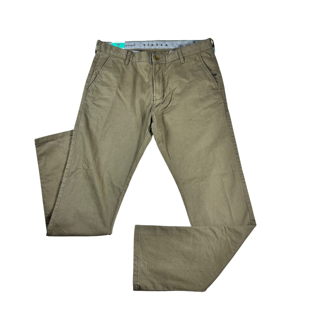 NWT Vissla High Tider Mens Chino Pants 34 Tobacco Khaki Brown Stretch Cotton